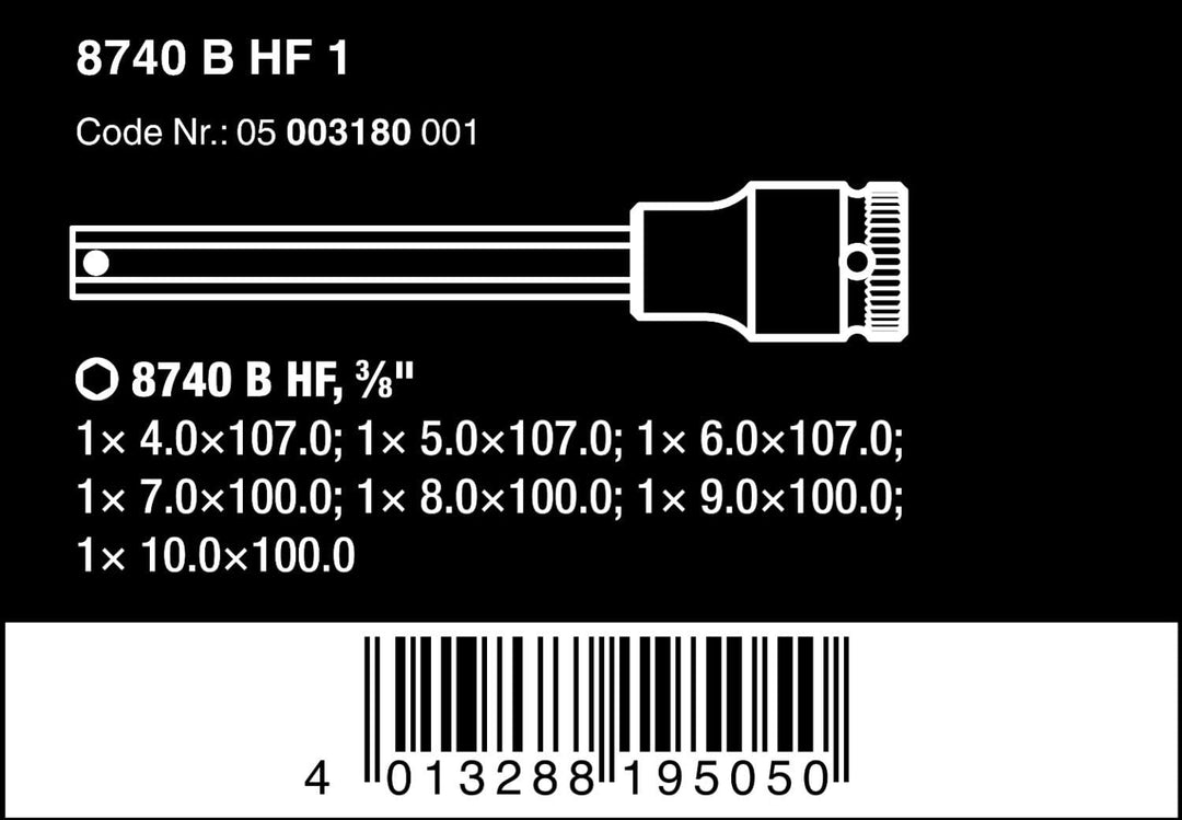 Wera 05003180001 8740 B HF 1 Zyklop Bitnuss-Satz, mit 3/8 Zoll-Antrieb, mit Haltefunktion für Innens