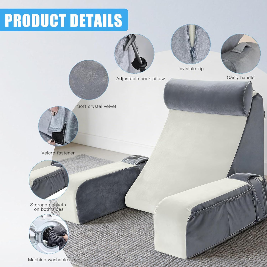 Lesekissen für Bett und Sofa, Rückenkissen Bett mit Abnehmbarer Nackenrolle &amp; Armlehne, Lesekissen m