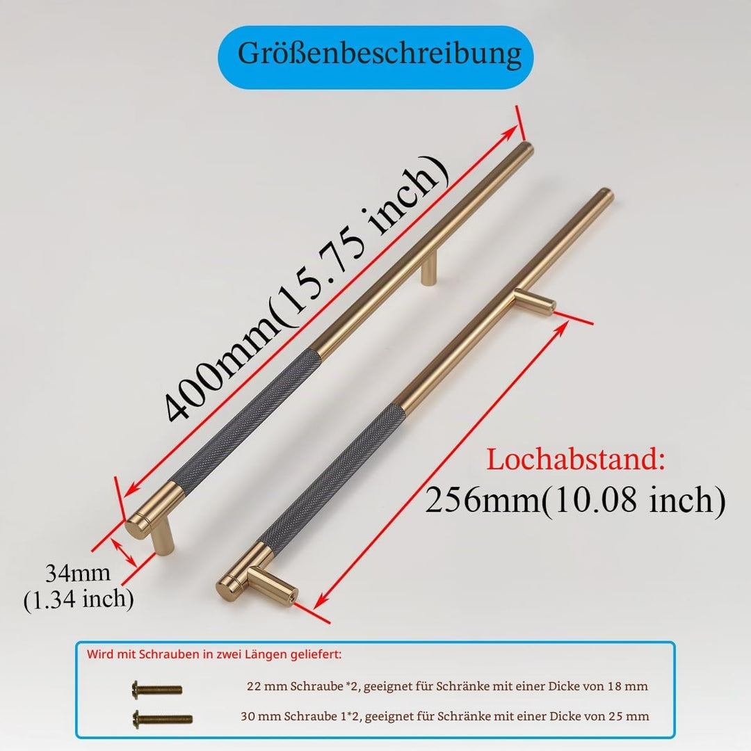 Pexintek 2 Stück Schrankgriffe Gold Moderne Griffe Möbel Möbelgriffe 256mm Lochabstand Türgriffe küc