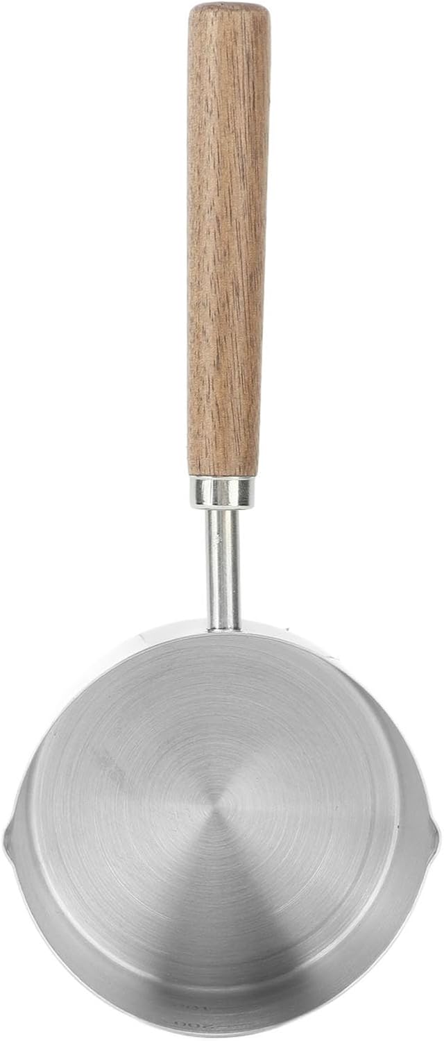 Kochtopf mit Ausgiesser, 200 Ml, Holzgriff, Edelstahl-Saucentopf, Kochtopf, Mini-Butterwärmer, Klein