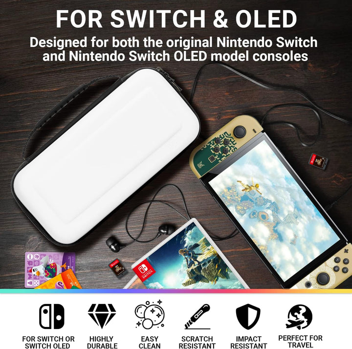 Orzly Tragetasche für Nintendo Switch OLED Konsole mit Zubehör und Spiele-Ablagefach – leicht zu rei