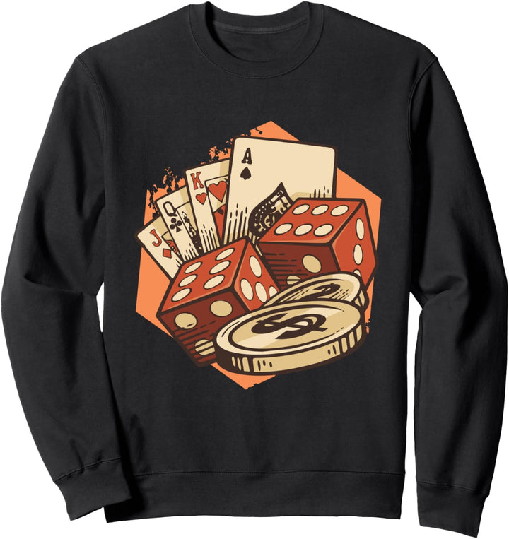 Poker Pokerspieler Kartenspiel Casino Geld Chips Ass Würfel Sweatshirt