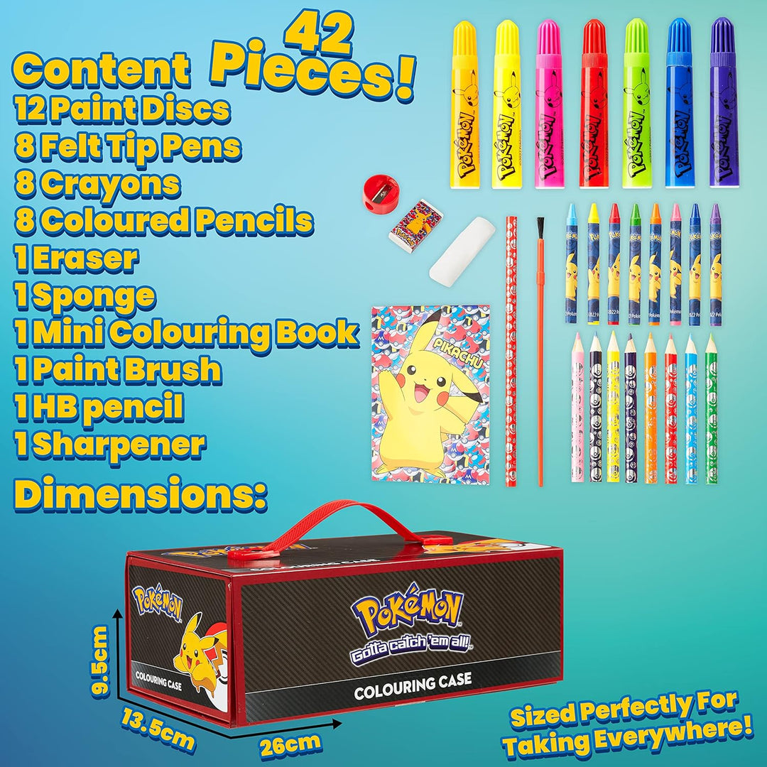 Pokemon Malkoffer Kinder Bastelset Malen Set mit Wasserfarben Filzstifte Buntstifte Wachsmalstifte P