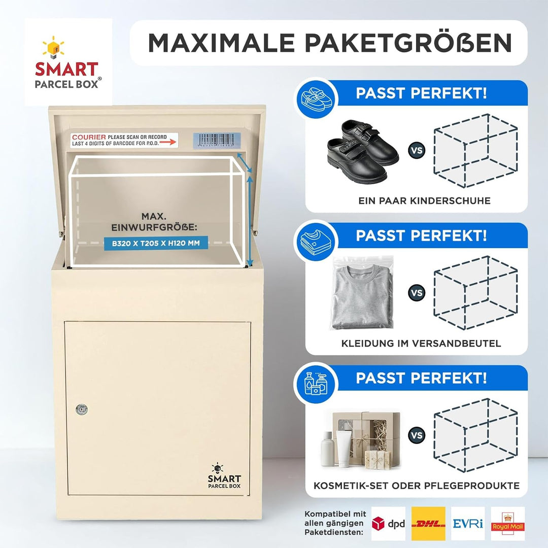 Smart Parcel Box, mittelgrosser Paketbriefkasten mit Paketfach und Briefkasten, sicherer Paketkasten