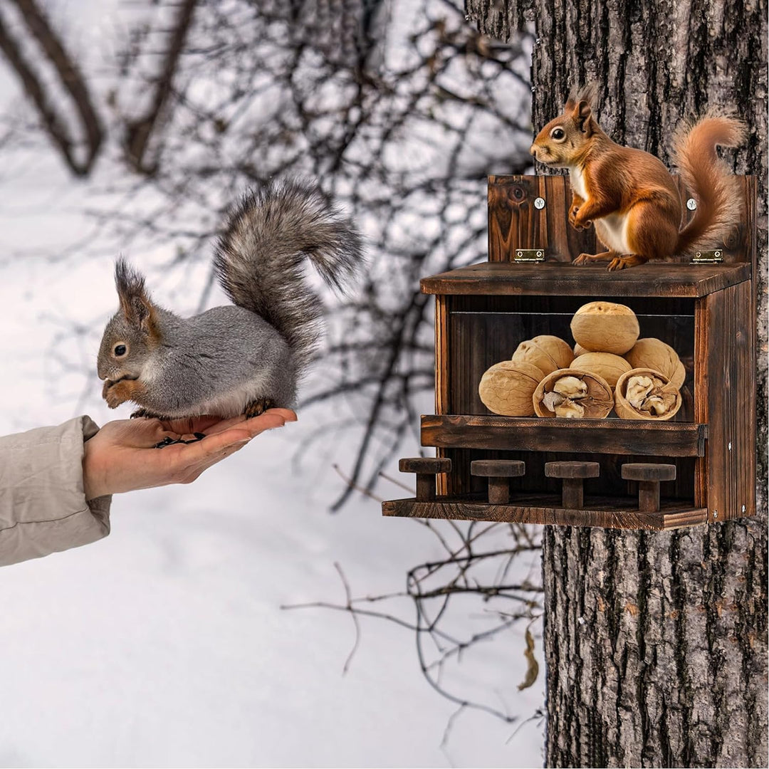 KHayRovies Eichhörnchen Futterhaus aus Holz, eichhörnchenhaus wetterfest für Draussen, Chipmunk Futt