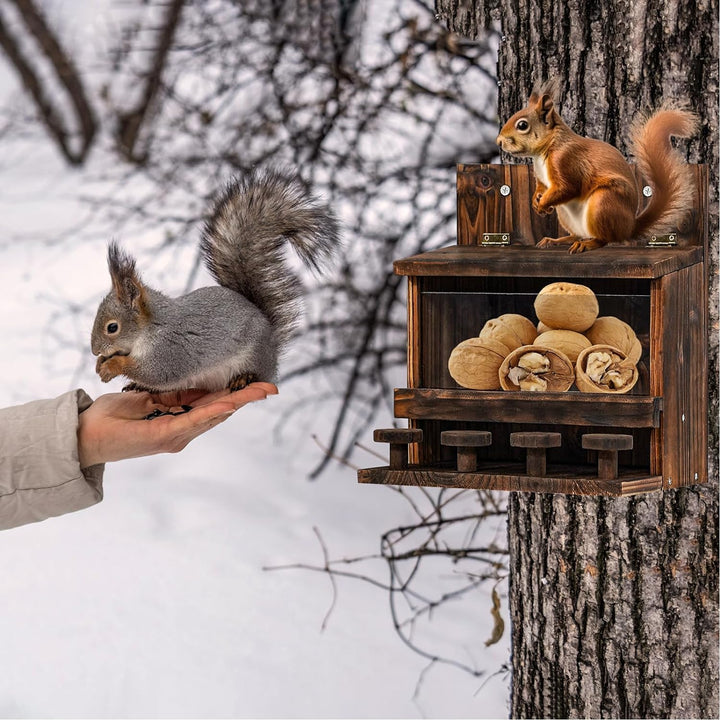 KHayRovies Eichhörnchen Futterhaus aus Holz, eichhörnchenhaus wetterfest für Draussen, Chipmunk Futt