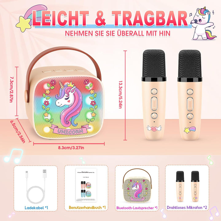 Dislocati Karaoke Anlage Set mit 2 Bluetooth Mikrofonen Kinder, Einhorn Geschenk für Mädchen 3-12 Ja