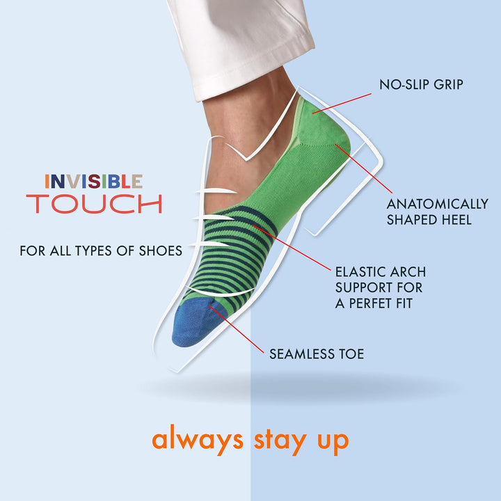 Marcoliani Men's Stripe Invisible Touch Liner Sock Einheitsgrösse Grosse Grössen Weiss, Einheitsgrös