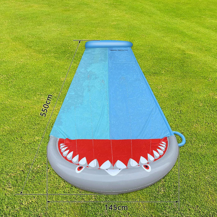 550x145cm Wasserrutsche, Doppel Wasser Rutsche, Wasserspielzeug Wassermatte mit 2 Bodyboards, Sommer