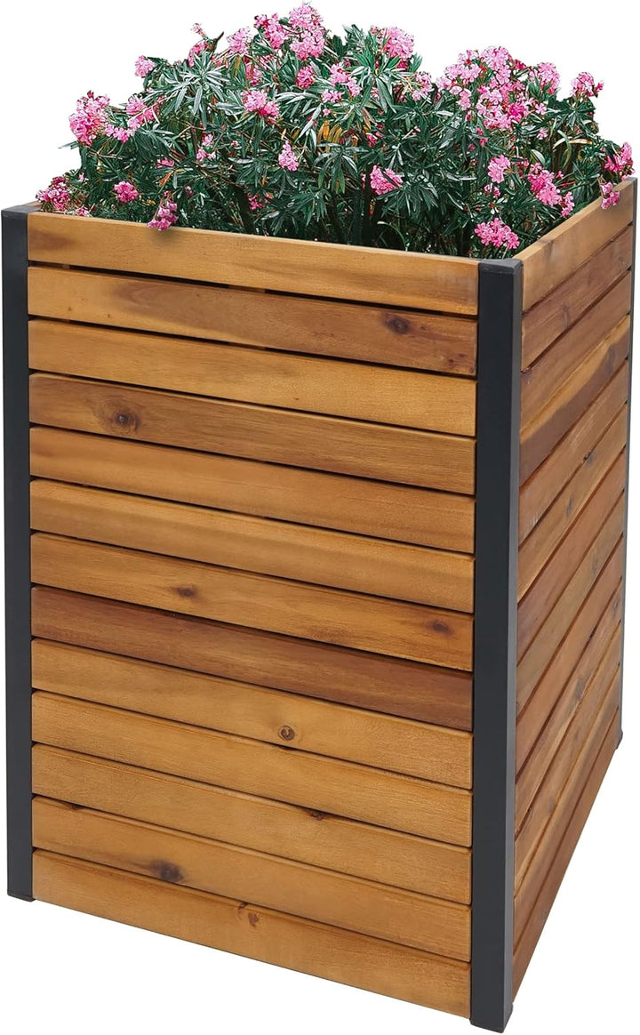 Pflanzkasten HWC-L23, Hochbeet Blumenkasten, Outdoor Akazie Holz FSC®-Zertifiziert Aluminium - 60x42