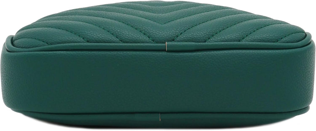 FashionPuzzle Chevron gesteppte Crossbody-Kameratasche mit Kettenriemen und Quaste Dark Teal, Dark T