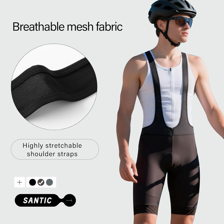 Santic Trägerhose Fahrrad Herren Fahrradhose Kurz mit Sitzpolster Radhose Herren Kurz Gepolstert S G