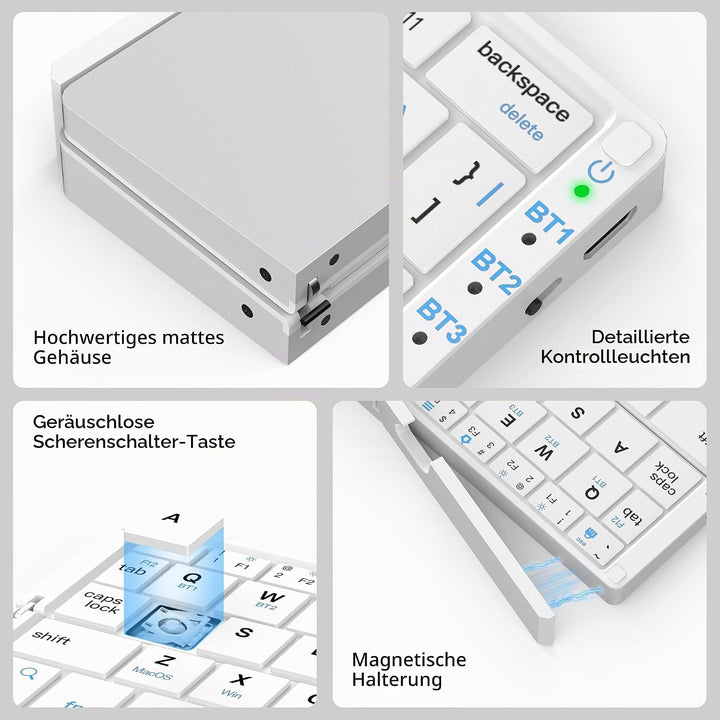 Leise Tastatur Faltbare QWERTY BT mit Magnetischem Ständer, Aluminium Mini Tragbare Kabellose Tastat