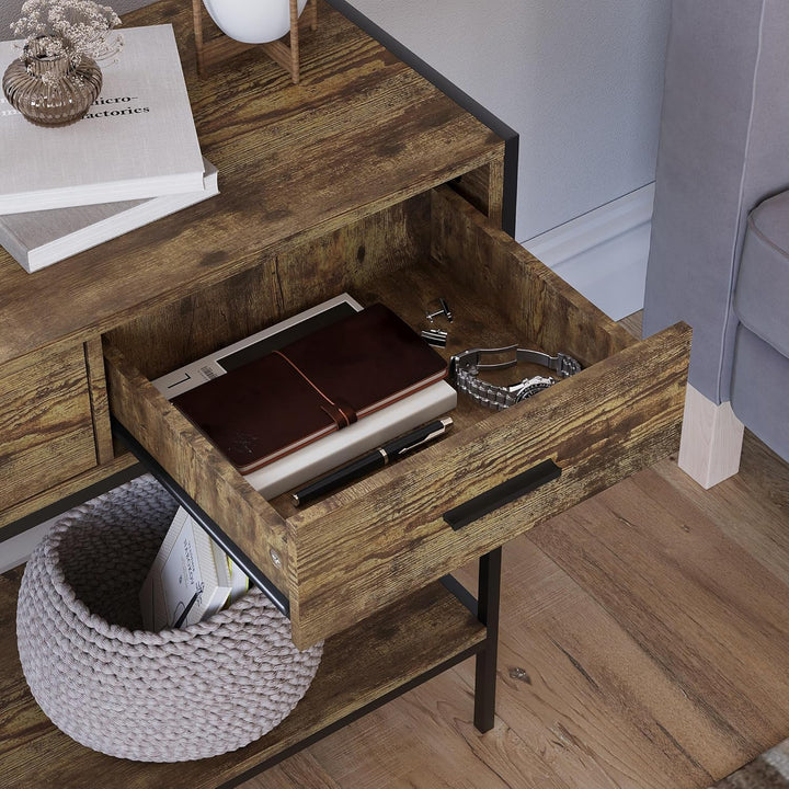 Vida Designs Brooklyn Konsolentische, Holz, Dark Wood, 2 Schublade Dark Wood 2 Schublade, Dark Wood