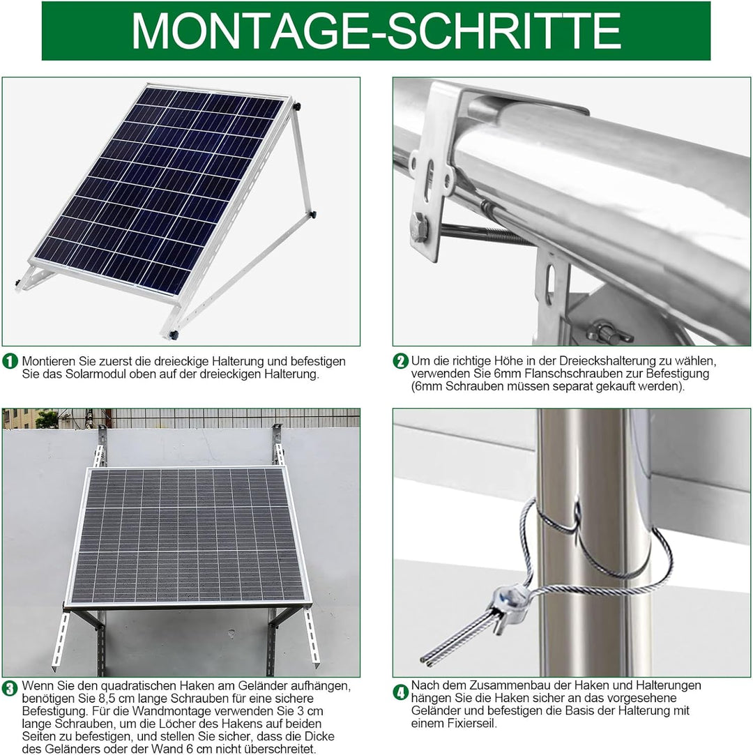 4PCS Solar Halterung Haken für Balkon - Eckig Photovoltaik Halterung für Solarmodule, Balkongelände,