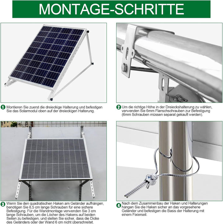 4PCS Solar Halterung Haken für Balkon - Eckig Photovoltaik Halterung für Solarmodule, Balkongelände,