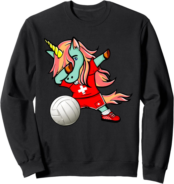 Lustiger Dabbing Einhorn Schweiz Volleyball Schweizer Flagge Sweatshirt