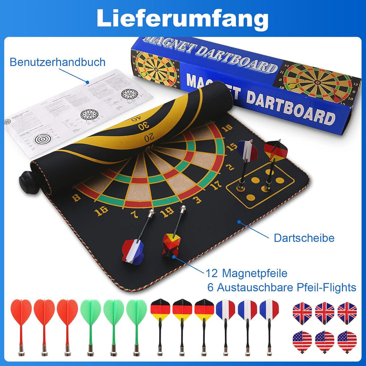 Magnetisch Dartscheibe Kinder Doppelseitige Dartscheibe mit 12 Dartpfeilen & 6 Ersatzflügel, Outdoor