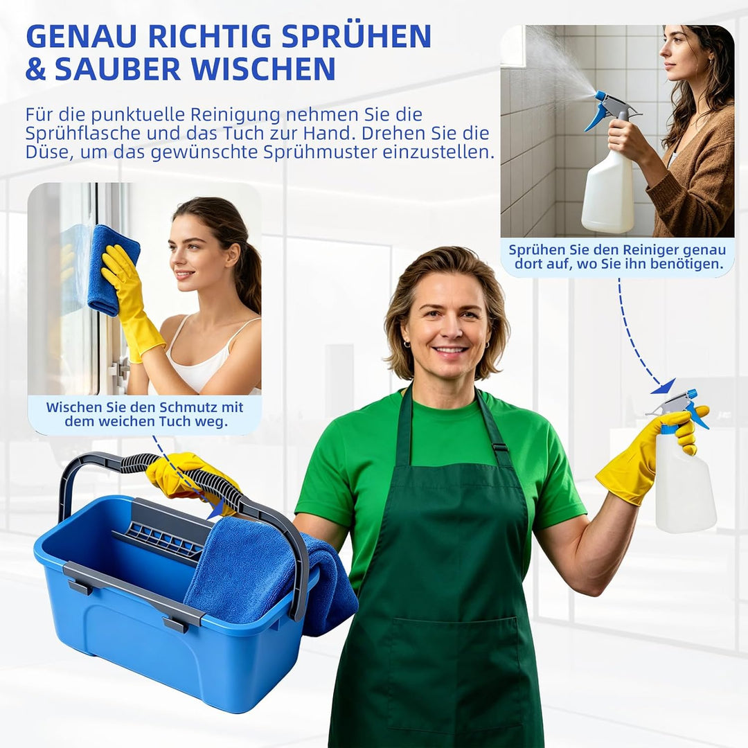 Fensterreiniger Set, Fensterreiniger mit 200CM Teleskopstiel Fensterwischer,12L Eimer 35CM Silikonab