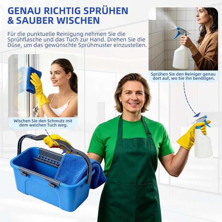 Fensterreiniger Set, Fensterreiniger mit 200CM Teleskopstiel Fensterwischer,12L Eimer 35CM Silikonab