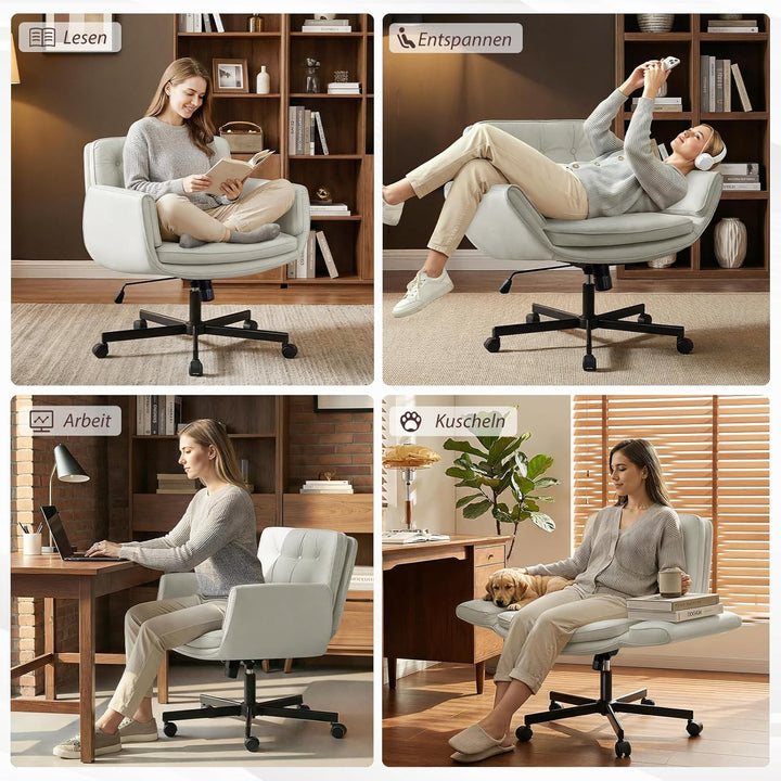 Bürostuhl Ergonomisch mit 5-Stufig Verstellbare Armlehnen, Schreibtischstuhl mit Breitem Sitzkissen,