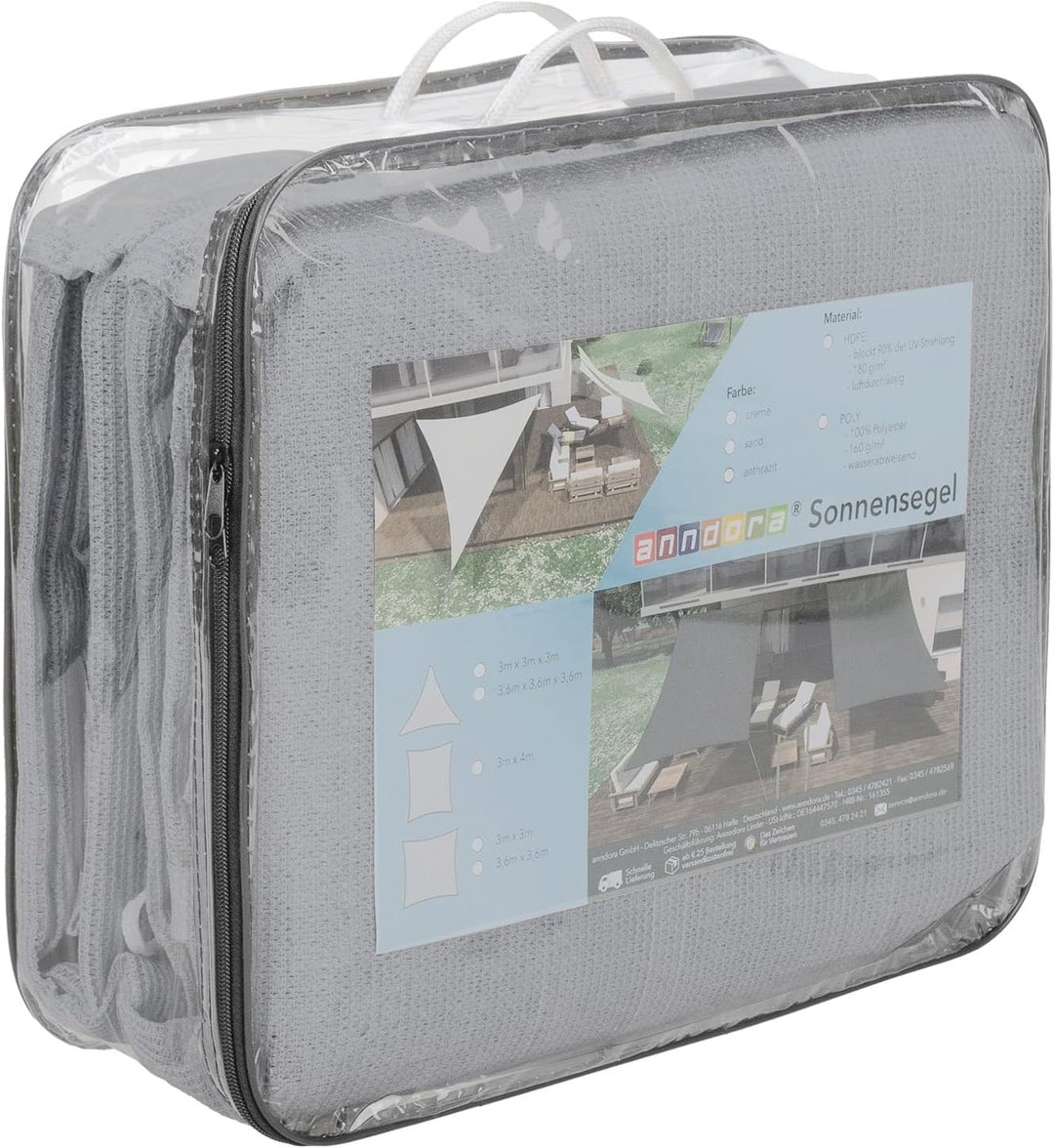 anndora Sonnensegel 4x4 HDPE hellgrau quadratisch Quadrat - Hellgrau 4m, Quadrat - Hellgrau 4m