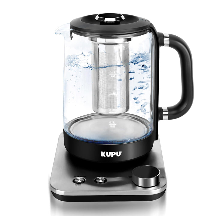 KUPU Glas Wasserkocher mit Temperatureinstellung, 1,6L Wasserkocher, 2200 Watt schnelles Aufheizen,