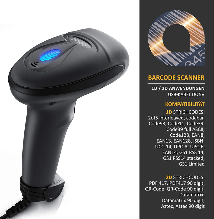 CSL - QR Barcode Scanner 2D - USB Laser Barcodescanner kabelgebunden - Single und Multi Scan - Bilds