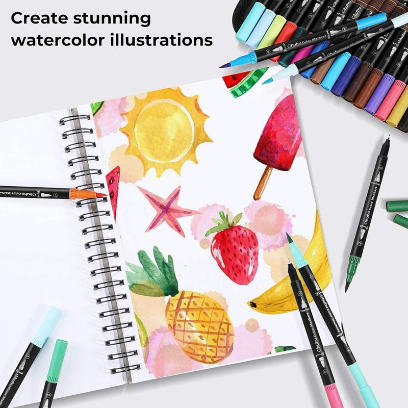 Ohuhu Filzstifte, 120 Dual Brush Pen Pinselstifte Aquarell Marker Set für Kind und Erwachsene für Jo