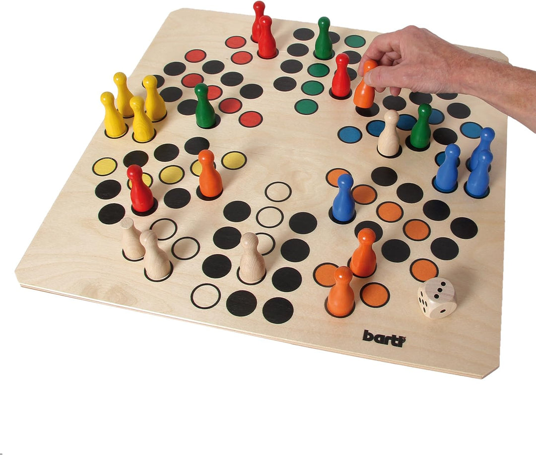 Bartl 108412 Brettspiel Ludo für 6 Personen gross aus Holz XXL Format 50cm x 50cm, Ludo für 6 Person