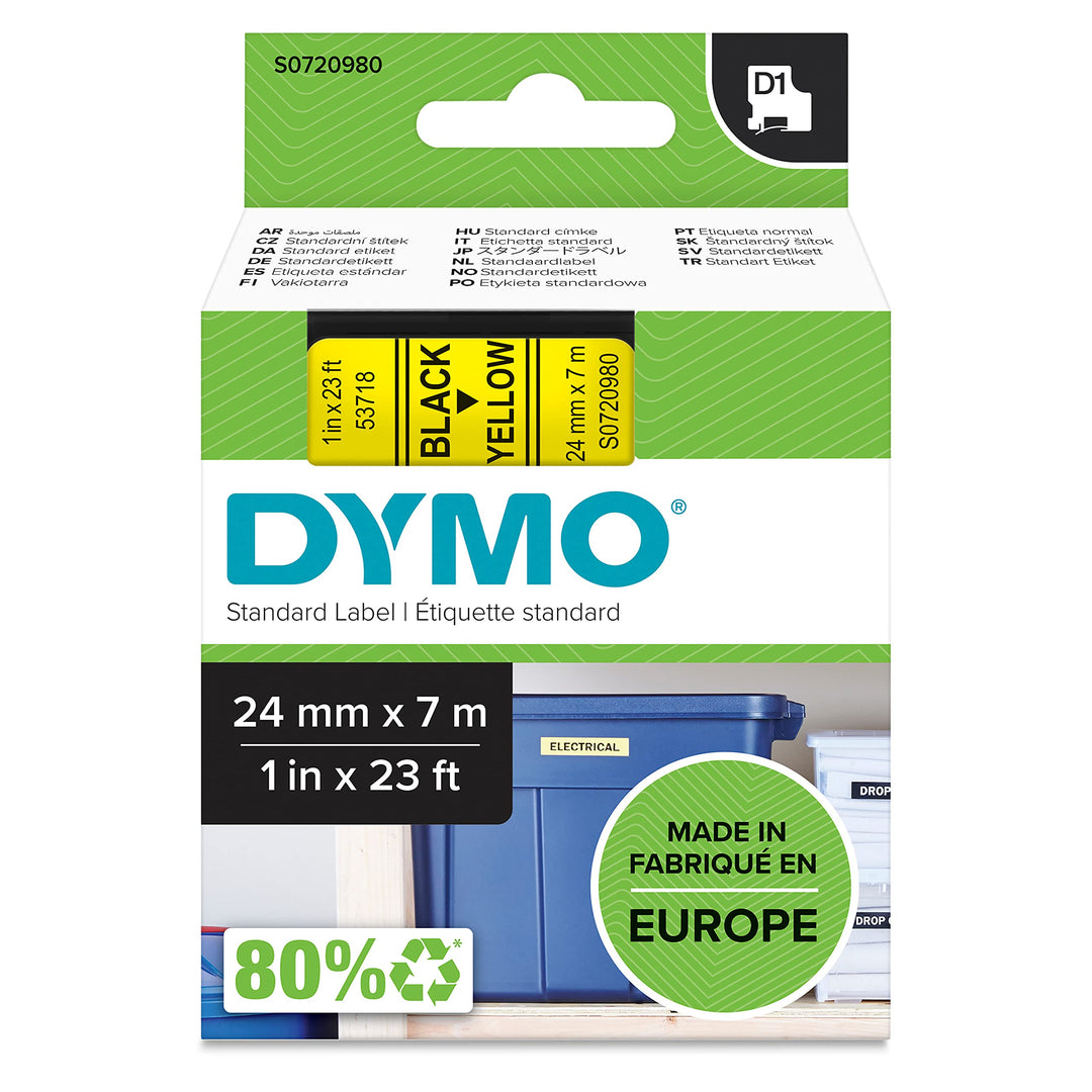 DYMO Original D1-Etikettenband | schwarz auf gelb | 24 mm x 7 m | selbstklebendes Schriftband | für