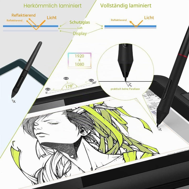 XPPen Grafiktablett mit Display Artist 12 Pro, vollständig laminiertes Display, 11,6 Zoll, 8 Tastenk