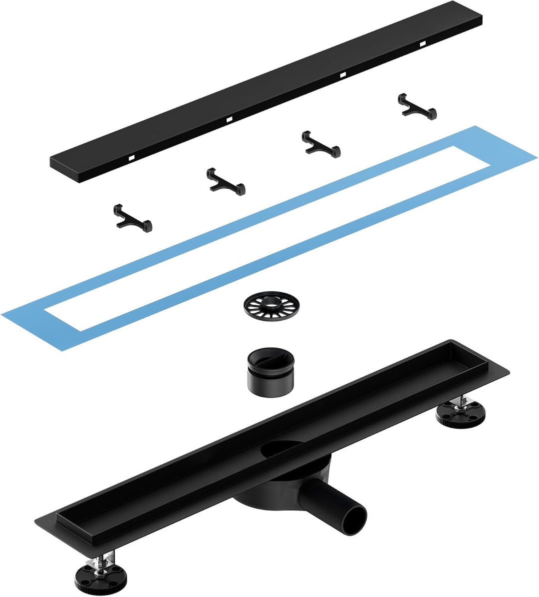 Neodrain Duschrinne 80cm Edelstahl Bodenablauf - 2 in 1 Duschablauf Flach Schwarz mit 360° Siphon, G