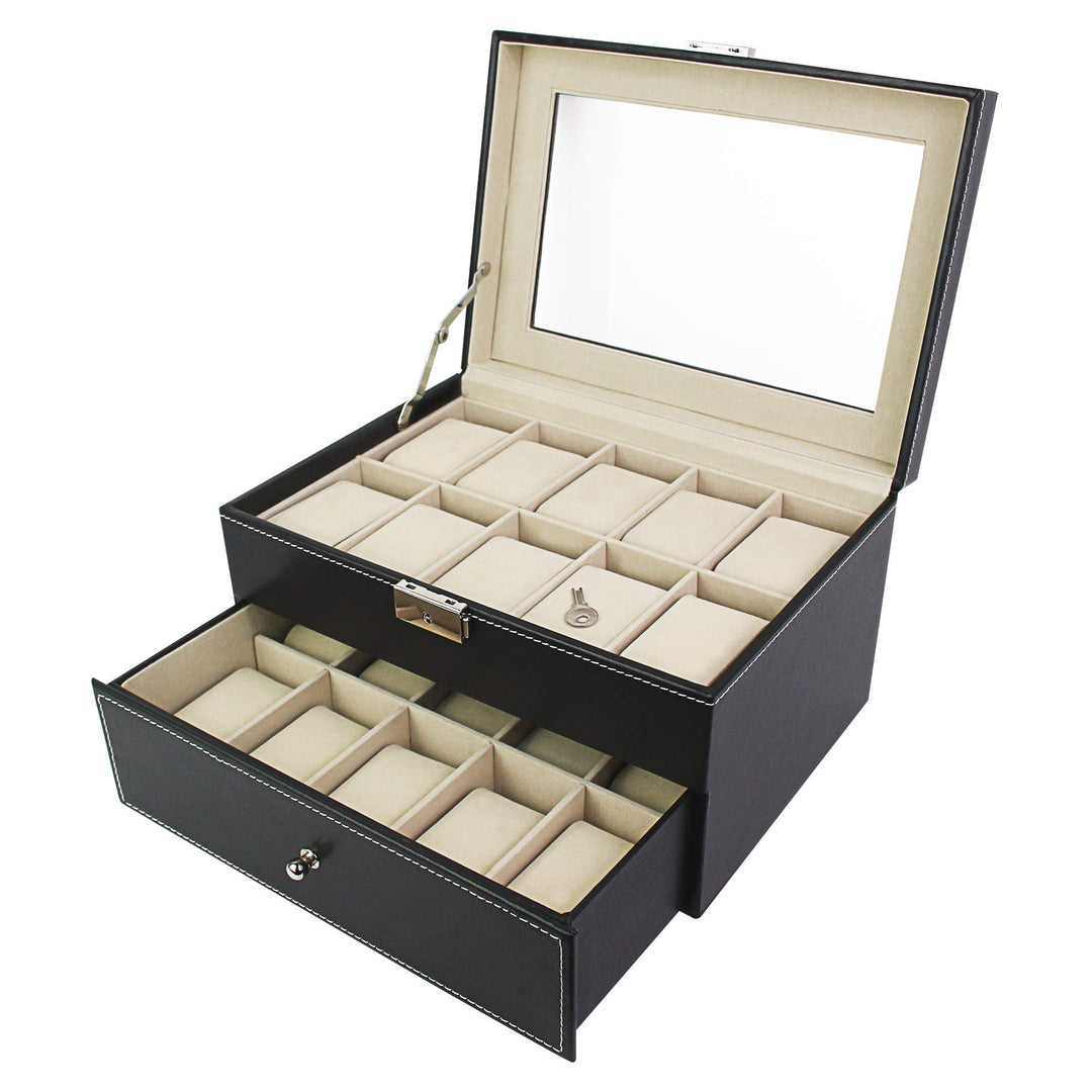 Todeco - Uhrbox, Uhr und Armband Aufbewahrung - Material der Box: MDF - Kissenmaterial: Samt - 20 Uh