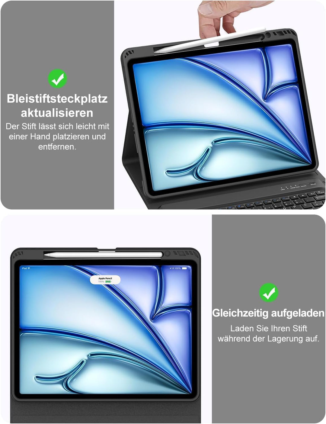 Tastatur Hülle für iPad Air 13 (M3/M2) 2025/2024, Deutsches QWERTZ, Magnetische Bluetooth Abnehmbar