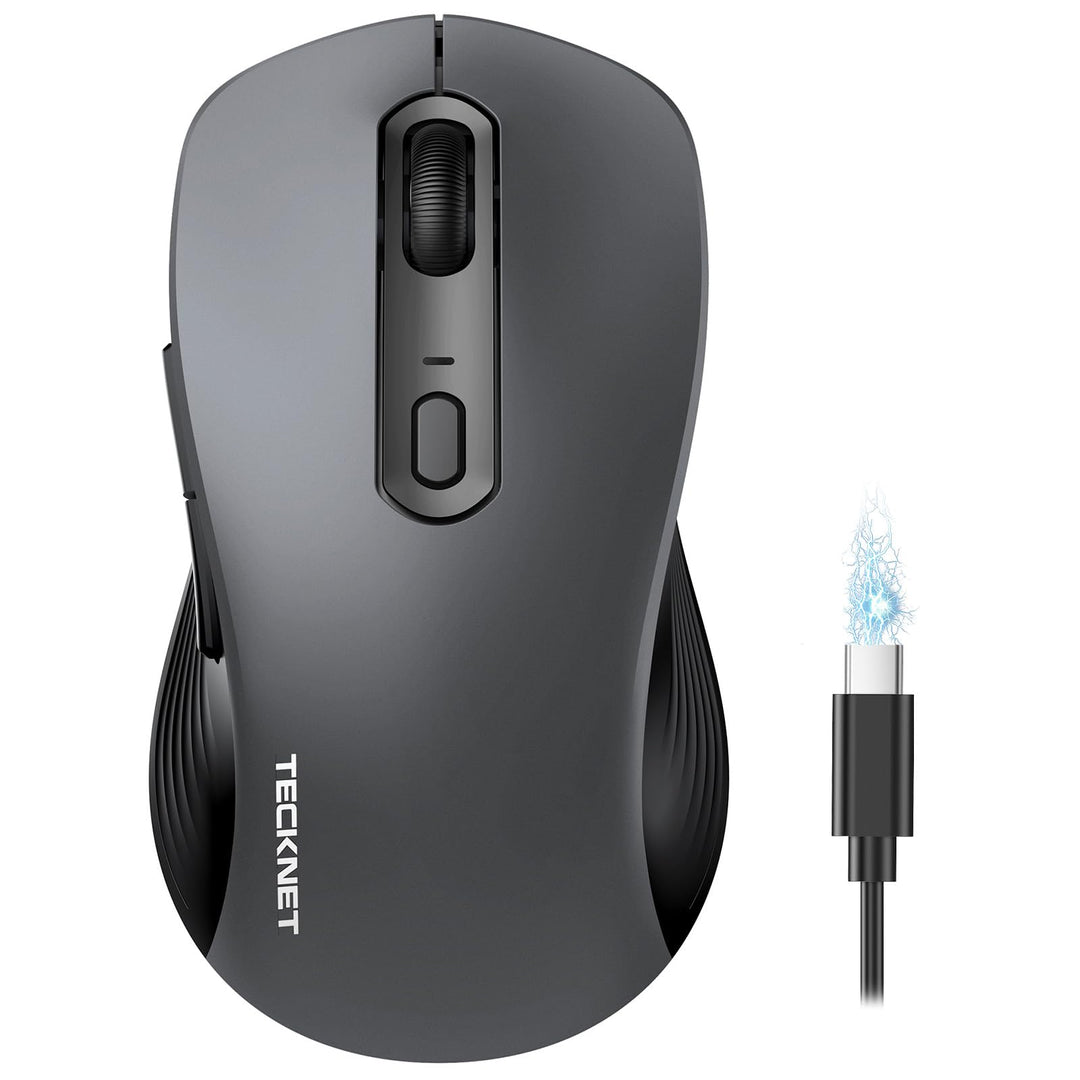 TECKNET Bluetooth Maus, PC Maus Kabellos, Wiederaufladbar Computer Maus 4800 DPI, (BT 5.0/3.0+2.4 GH