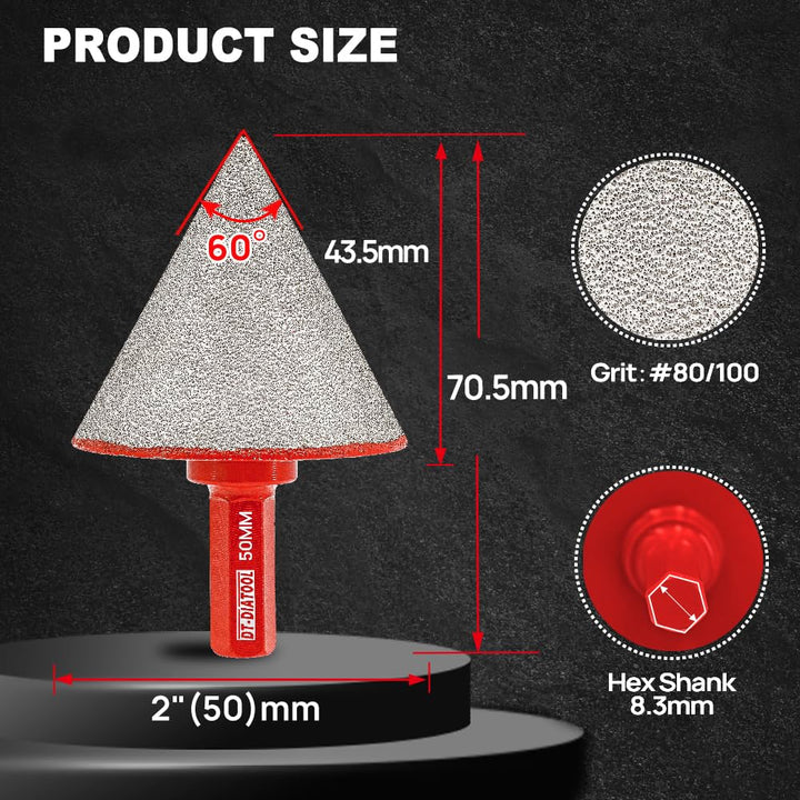 DT-DIATOOL Diamant-Fasen-Bits – Diamant-Senkbohrer 50 mm mit Sechskantschaft zum Vergrössern und For