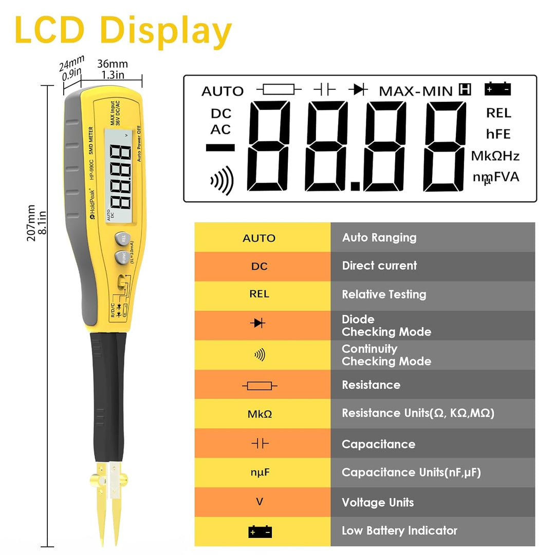 Holdpeak 990C SMD Smart Tester Zange tragbar 6000 Zähler, Widerstand / Kapazität CMS, Digitales Mult