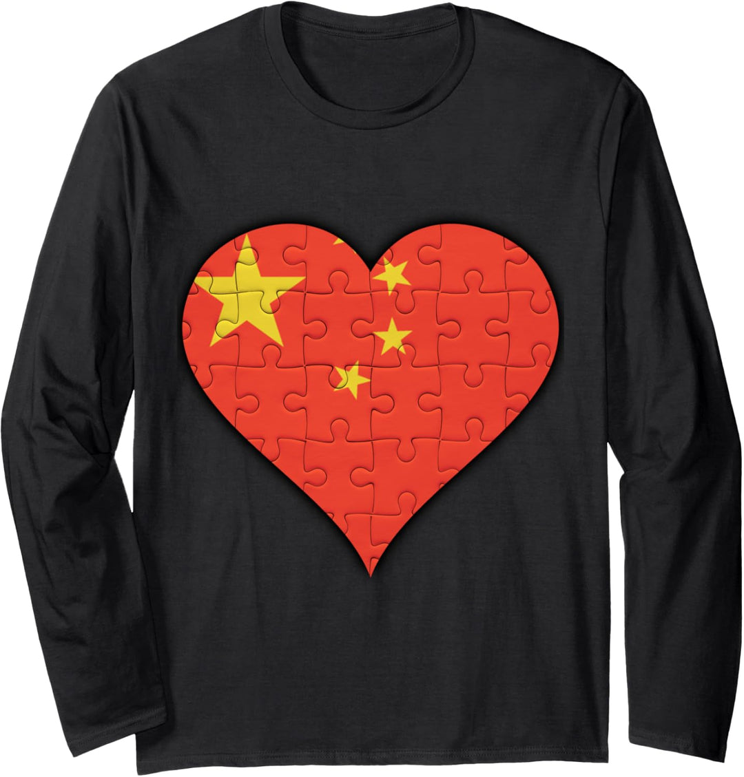 China Chinesische Flagge Herz Langarmshirt