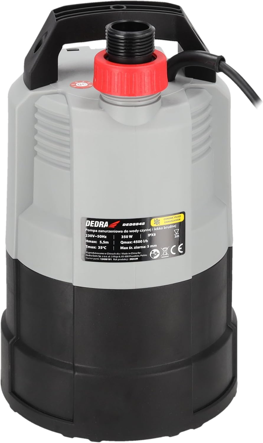 Tauchpumpe für sauberes und schmutziges Wasser DEDRA, Flachsaugpumpe, 350W, Fördermenge: 4500 l/h, z