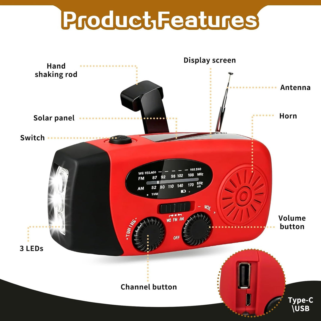 Kurbelradio Notfallradio Solar LED Taschenlampe Radio Power Bank 600mAh AM/FM Batteriebetrieben mit