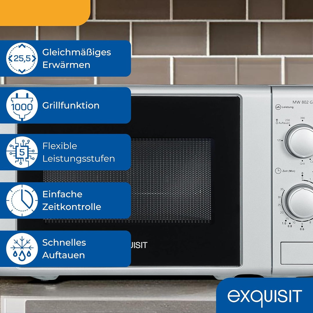 Exquisit Mikrowelle MW 802 G | Mikrowelle mit Grill 1000 W | Timer | 700 W gesamt | Mikrowelle klein