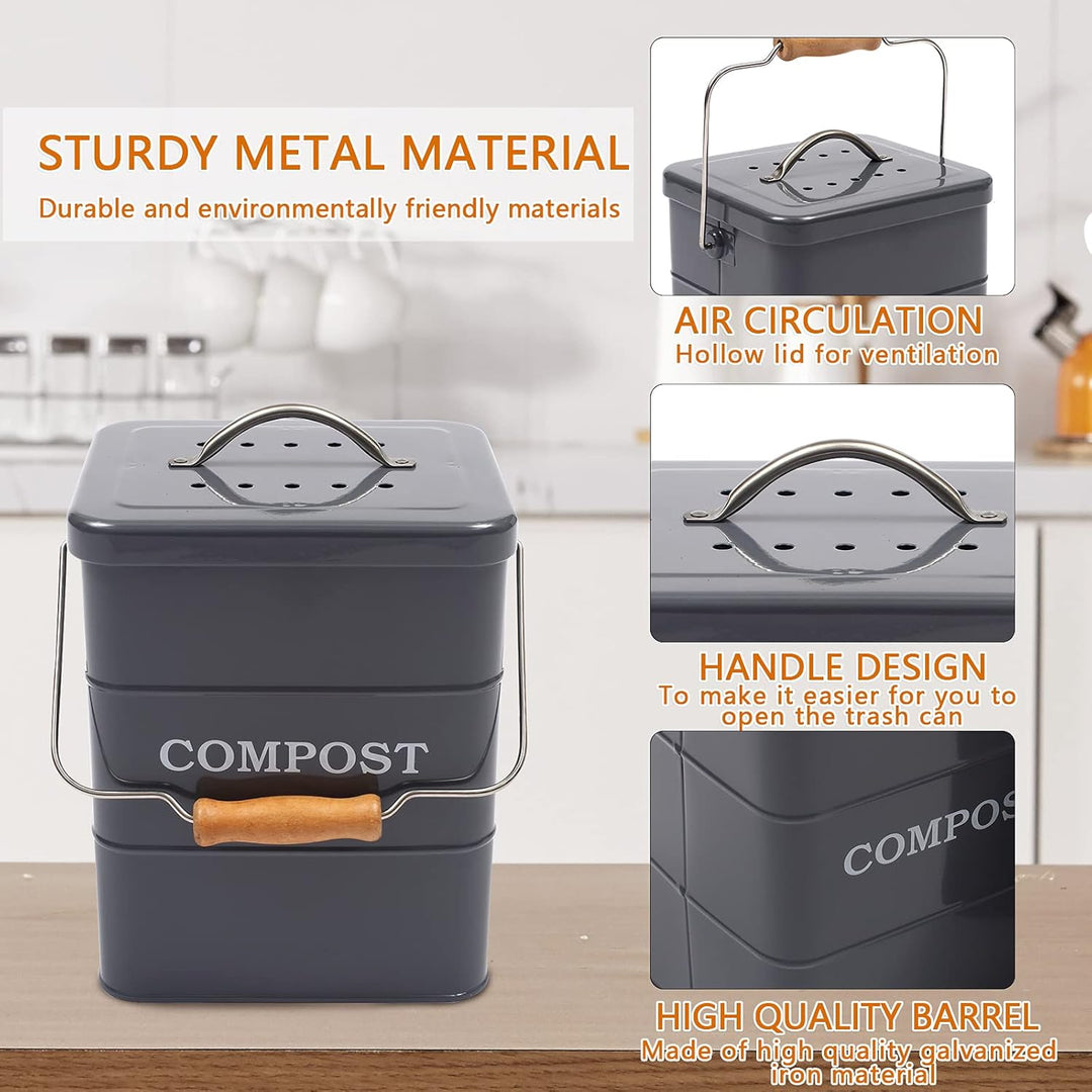 Metall komposteimer mit Deckel Küche biomülleimer Arbeitsplatte und Unterschrank Mini komposter, 6L