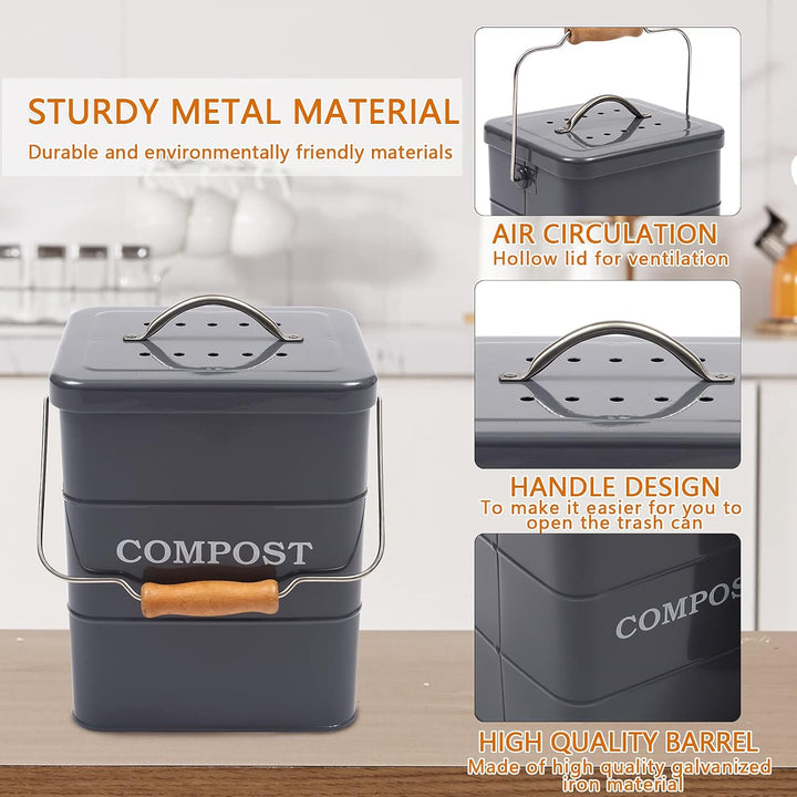 Metall komposteimer mit Deckel Küche biomülleimer Arbeitsplatte und Unterschrank Mini komposter, 6L
