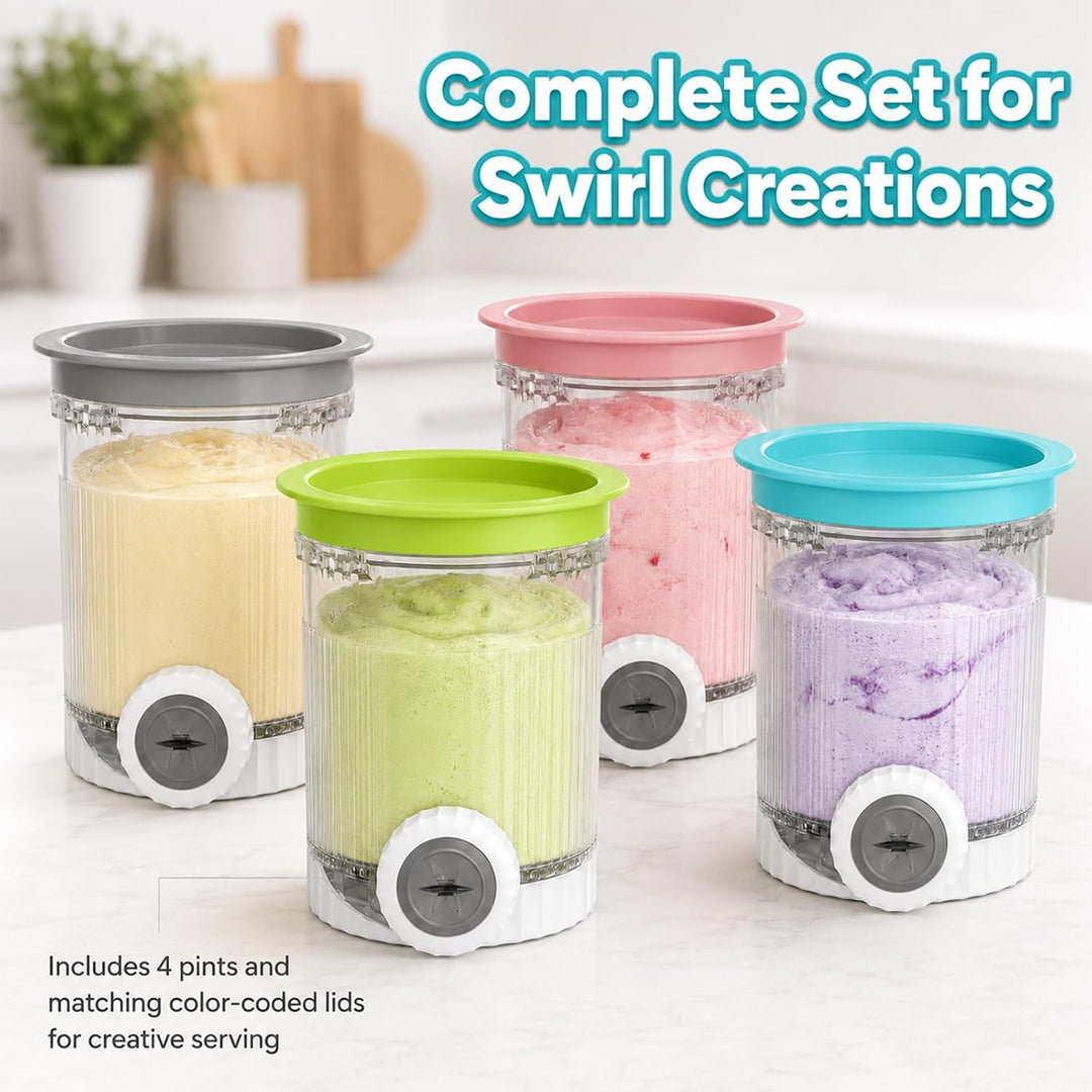 4 Stück Behälter Kompatibel mit Ninja Swirl by CREAMi NC700 NC701 Serie, 473ml Eisbehälter mit bunte