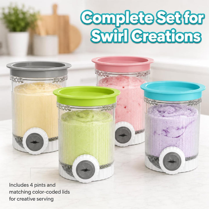4 Stück Behälter Kompatibel mit Ninja Swirl by CREAMi NC700 NC701 Serie, 473ml Eisbehälter mit bunte
