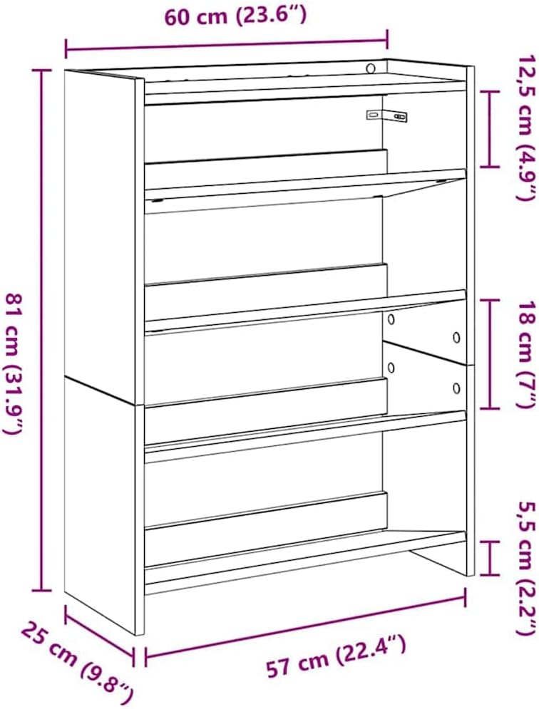 vidaXL Schuhregal Sonoma-Eiche 60x25x81 cm Holzwerkstoff, Schuhschrank, Schuhaufbewahrung, Schuhe Or