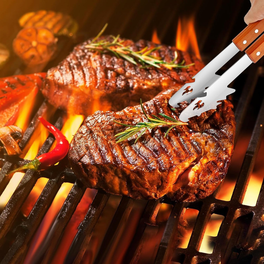 Grillbesteck Set 4 Teilig Grillzubehör Rostfreiem Edelstahl Grillset,Grillzange,2 Grillspatel, Grill