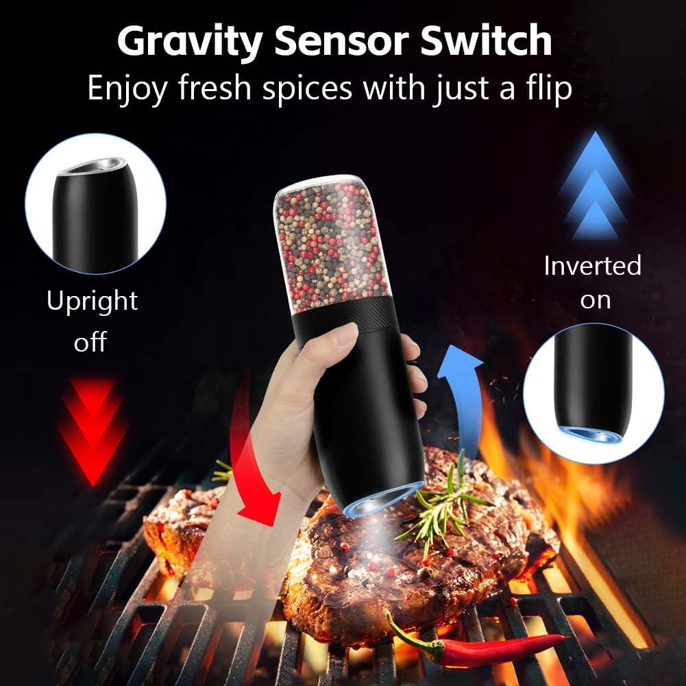 HOTUT Gravity Elektrisches Salz und Pfeffermühlen Set, 2er Elektrisch Gewürzmühlen Salzmühle, Automa