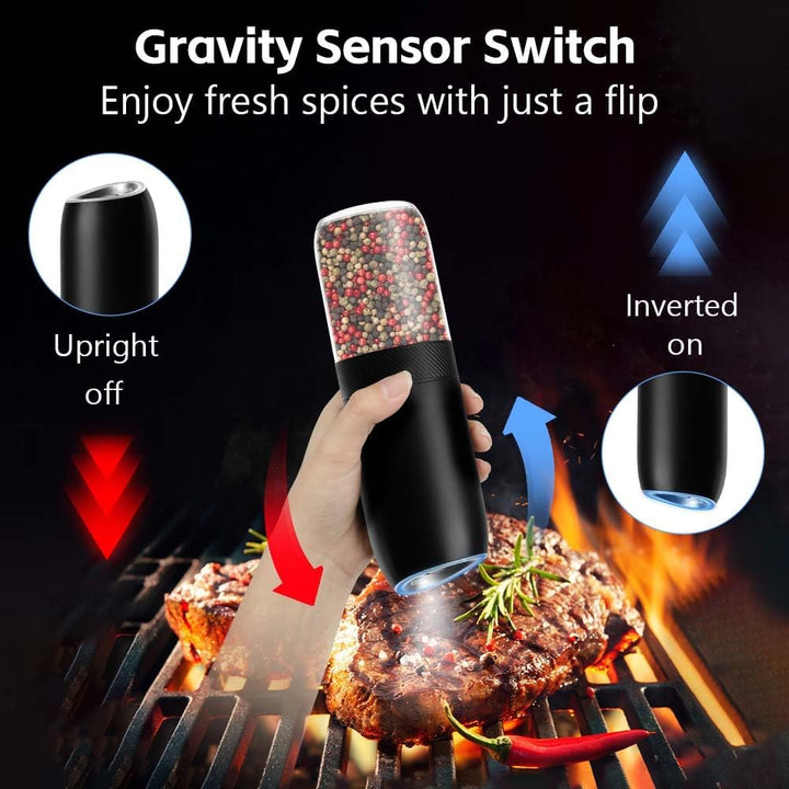 HOTUT Gravity Elektrisches Salz und Pfeffermühlen Set, 2er Elektrisch Gewürzmühlen Salzmühle, Automa